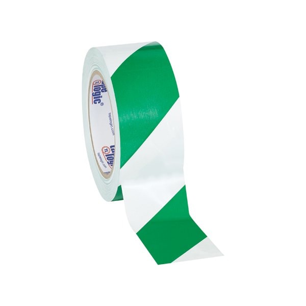 Tape Logic 2'' x 36 yds. Green/White Tape Logic Striped Vinyl Safety Tape, 24PK BUY00019982 - main